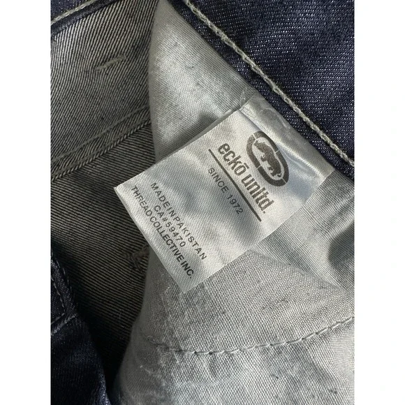Ecko Jean Shorts Men 40 Baggy Fit Med Wash Distressed Denim Patches Y2k‎ 90s - Picture 5 of 15